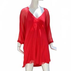 Diane Von Furstenberg 70's Style Ruby Red Silk Lined Kaftan/Mini Size 10